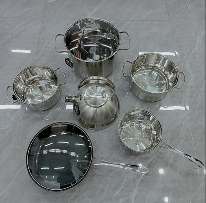 12 Pcs Stainless Steel Cookware Set - Wholesale Pots and Pans Kitchenware