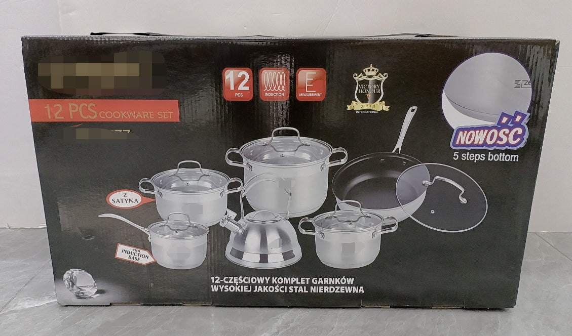 12 Pcs Stainless Steel Cookware Set - Wholesale Pots and Pans Kitchenware