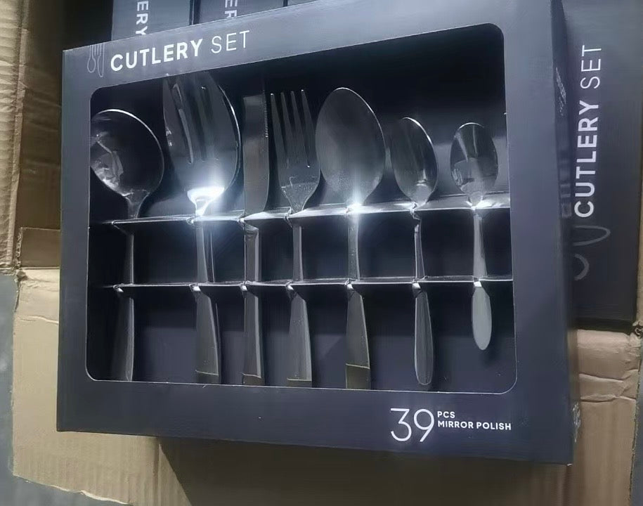 39-Piece Stainless Steel Cutlery Gift Set - Knives, Forks, Spoons, Serving Utensils - Wholesale Kitchenware