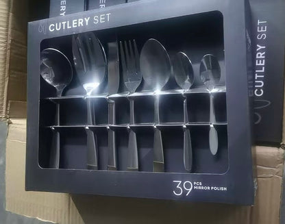 39-Piece Stainless Steel Cutlery Gift Set - Knives, Forks, Spoons, Serving Utensils - Wholesale Kitchenware