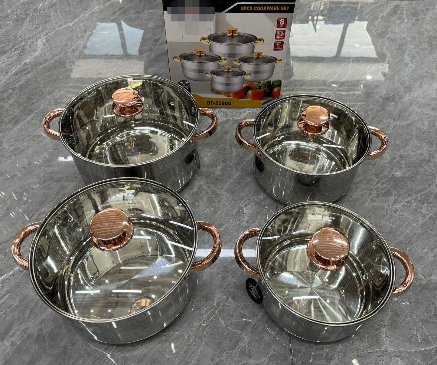 8PCS Cookware Set - 3.9L, 5.1L, 6.6L, 8.2L - Wholesale Kitchenware