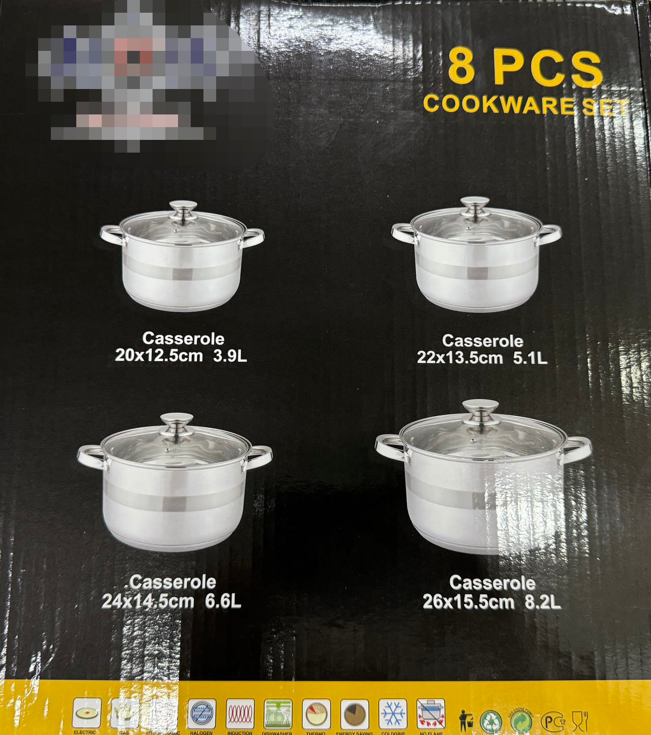 8PCS Cookware Set - 3.9L, 5.1L, 6.6L, 8.2L - Wholesale Kitchenware